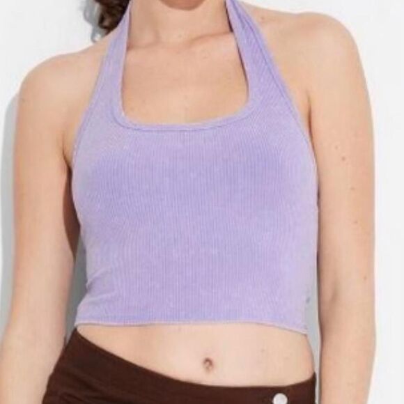 wild fable Tops - Wild Fable Size L Acid-Washed Purple Ribbed Cropped Halter Tank Top